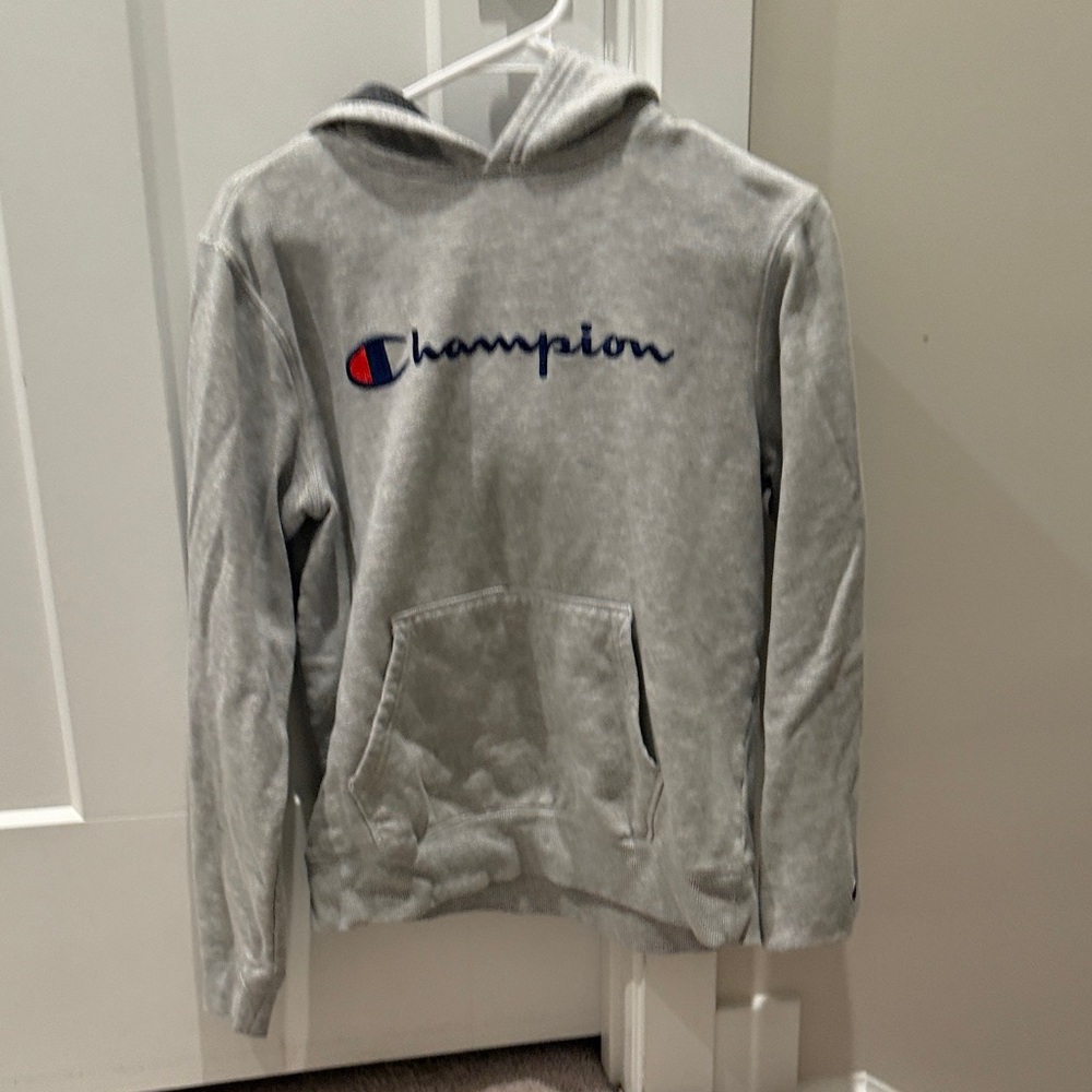 Champion Light Gray Hoodie with Logo